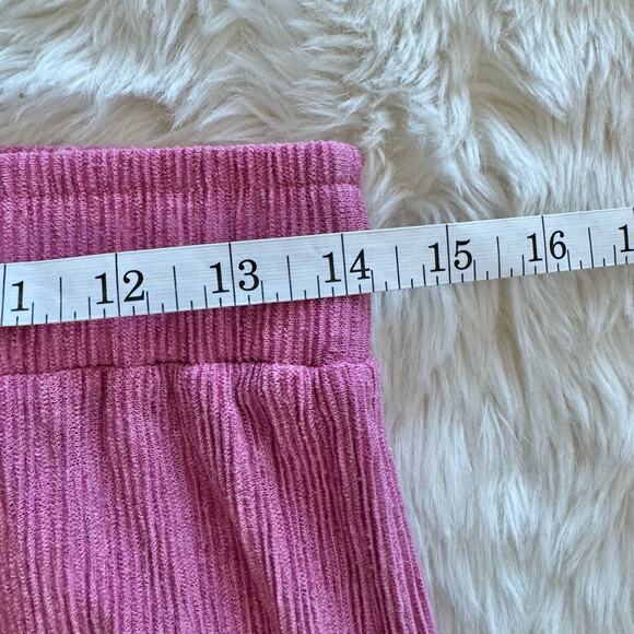 Zara Pink Ribbed High Waist Wide Leg Pull On Pants Large Side Slits - Picture 12 of 13
